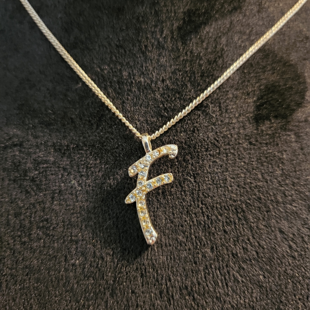 Silver and yellow letter F necklace 17 inches